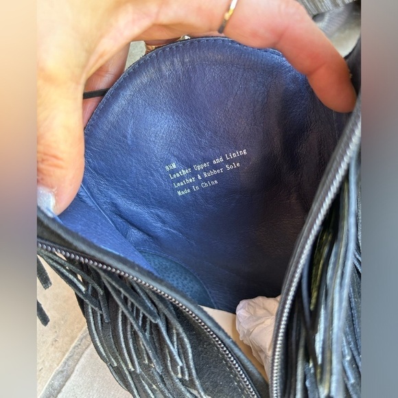 DW boots leather suede fringe black western ankle Hardy booties Sz-8.5M. E - Picture 7 of 14